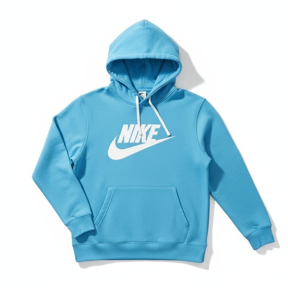 Nike Sportswear Club Fleece Hoodie Sweatshirt Men Sz M Aqua Blue Swish Logo